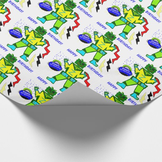 Kapitein Zacky Robot Zippie Spaceship Birthday Cadeaupapier (Hoek)