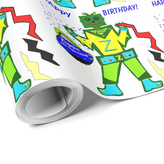 Kapitein Zacky Robot Zippie Spaceship Birthday Cadeaupapier (Rol Hoek)