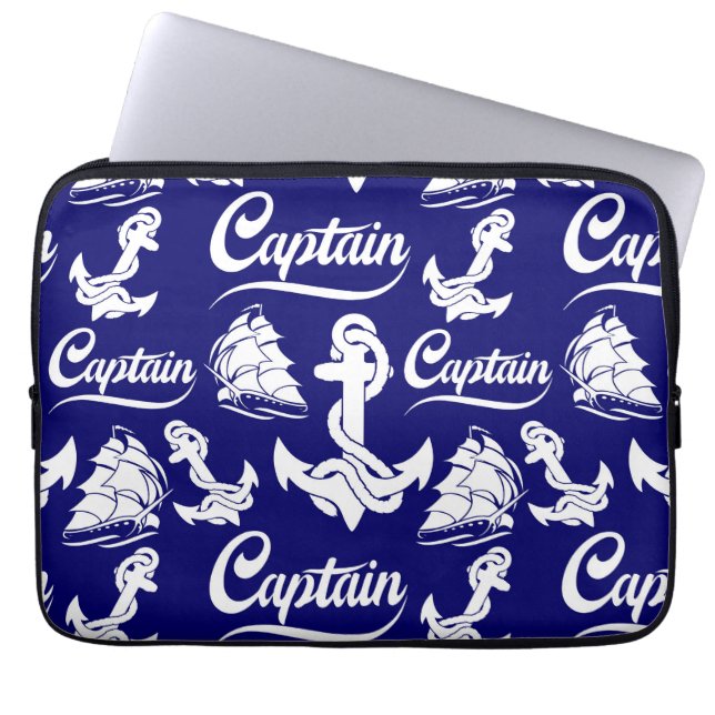 Kapitein Zeilboot Anker Zeevaart Design Laptop Sleeve (Voorkant)