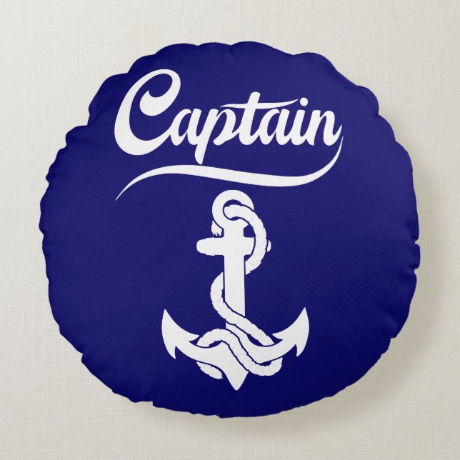 Kapitein Zeilboot Anker Zeevaart Design Rond Kussen (Voorkant)