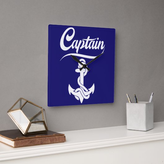 Kapitein Zeilboot Anker Zeevaart Design Vierkante Klok (Kantoor)