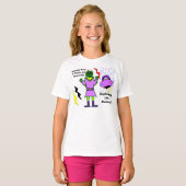 Kapitein Zoey Girl Robot Pink Petals Spaceship T-shirt (Voorkant volledig)