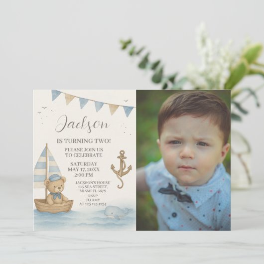 Kapitein's Nautische Verjaardag Uitnodiging met fo (Staand voorkant)