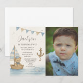 Kapitein's Nautische Verjaardag Uitnodiging met fo (Voorkant / Achterkant)