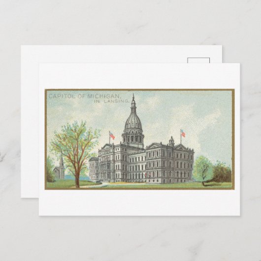 Kapitoolgebouw in Lansing, Michigan, Vintage Briefkaart (Voorkant / Achterkant)
