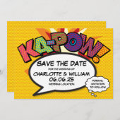 KAPOW Bewaar de datum Leuke Retro Comic Book Pop A Save The Date (Voorkant / Achterkant)