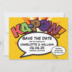 KAPOW Bewaar de datum Leuke retro strip Pop Art Save The Date