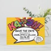 KAPOW Bewaar de datum Leuke retro strip popart Save The Date (Staand voorkant)