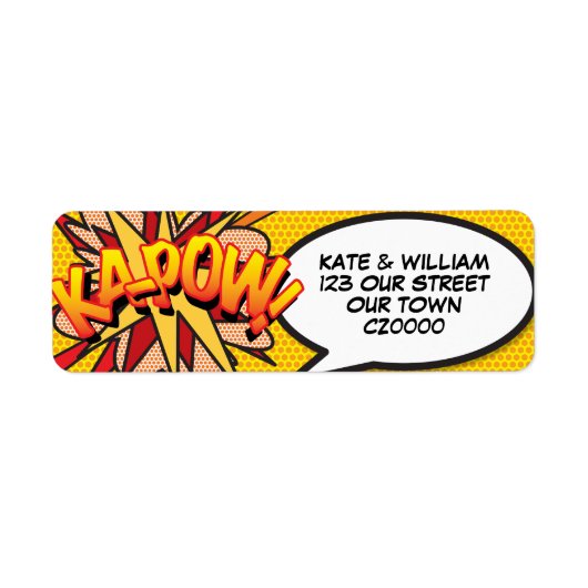 KAPOW Leuke Retro Stripboek Pop Art Adres Etiket (Voorkant)