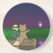 Kappa en Kitsune - Japans Yokai Zandsteen Onderzetter (Voorkant)