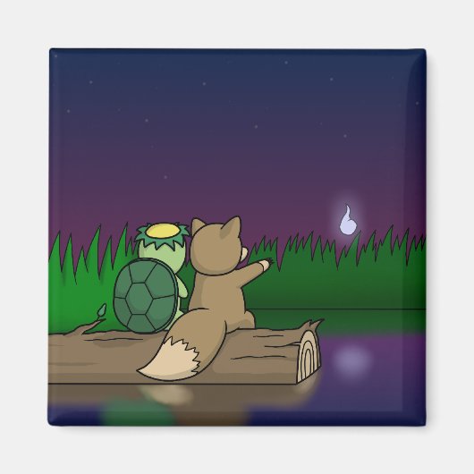 Kappa en Kitsune zitten bij een vijver Magneet (Voorkant)