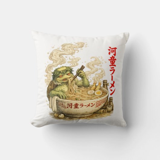 Kappa Ramen Bad – Yokai Noodle Geest Kussen (Voorkant)