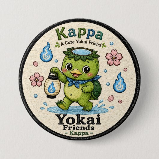 Kappa Yokai Friends Cute Pin Button (Voorkant)