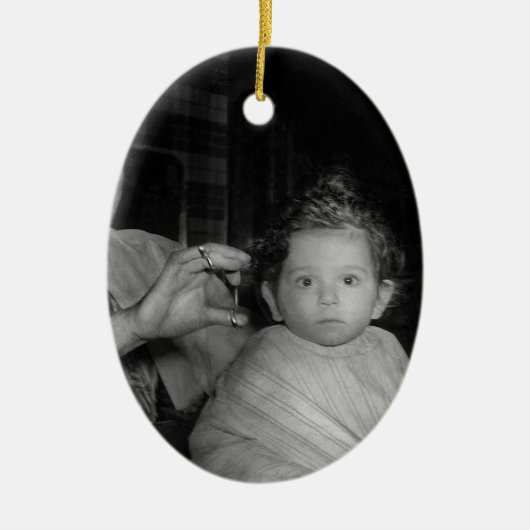 Kapper - Eerste knipbeurt Keramisch Ornament (Voorkant)