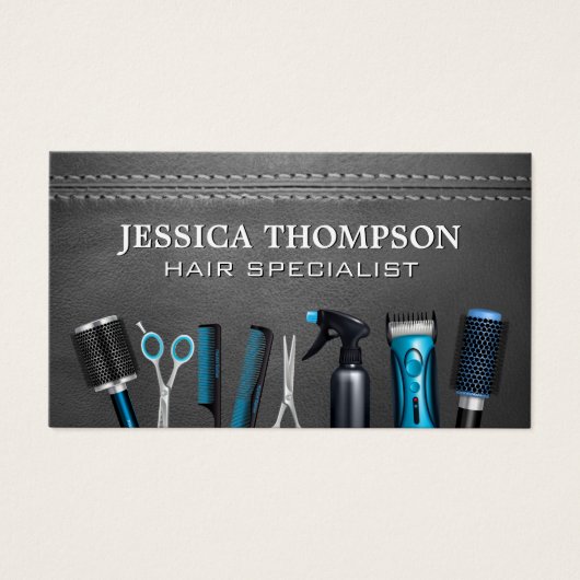 Kapper Gereedschap | Gestikte Leer Visitekaartje (Voorkant)