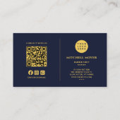 Kapper haar salon marine en goud QR code & Logo Visitekaartje (Achterkant)