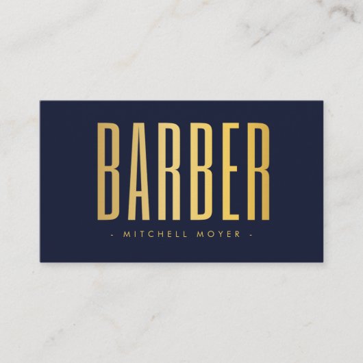 Kapper haar salon marine en goud QR code & Logo Visitekaartje (Voorkant)