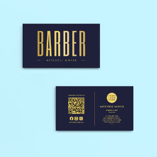 Kapper haar salon marine en goud QR code & Logo Visitekaartje