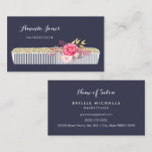 kapper kam met roze bloem visitekaartje (Voorkant / Achterkant)