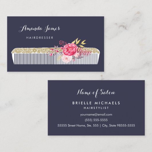   kapper kam met roze bloem visitekaartje (Voorkant / Achterkant)