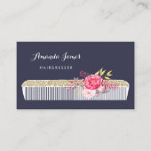   kapper kam met roze bloem visitekaartje (Voorkant)