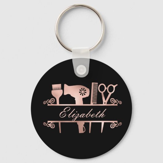 Kapper Kapsalon Monogram Roze Goud Sleutelhanger (Voorkant)