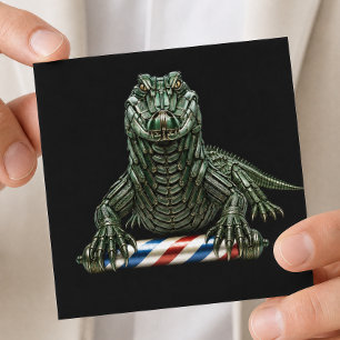 Kapper Logo Groen Metaal Alligator Kapperszaak Vierkante Visitekaartje