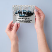 Kapper Nagel Wimpers Zilver Blauw Glitter Druppels Flyer (Hand)