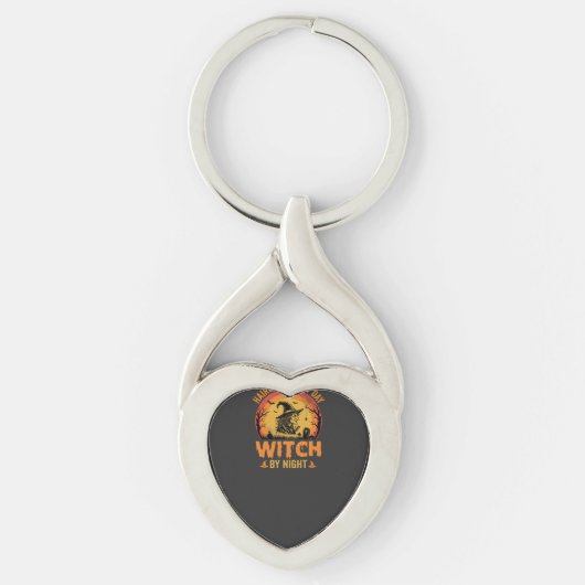 Kapper Overdag Heks 's Nachts Halloween Ontwerp Sleutelhanger (Voorkant)