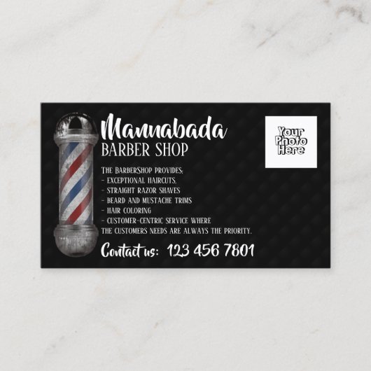 Kapper paal overlay winkel aangepaste foto visitekaartje (Voorkant)