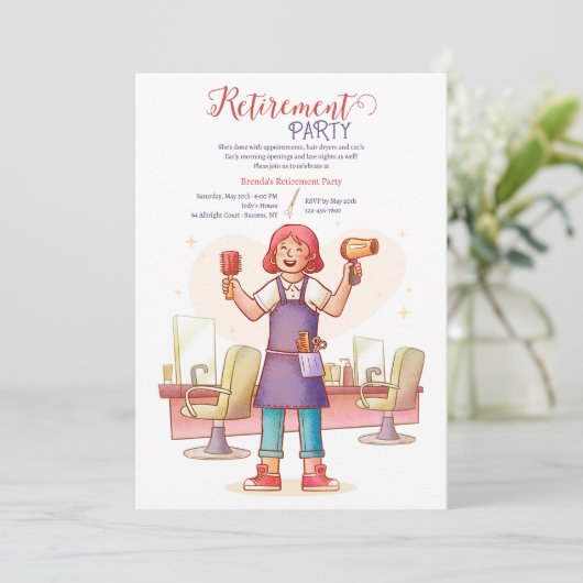 Kapper Pensioen Party Uitnodiging (Staand voorkant)