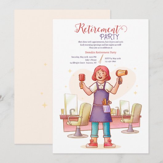 Kapper Pensioen Party Uitnodiging (Voorkant / Achterkant)