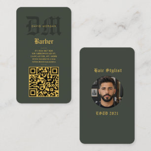Kapper Qr Code Foto Donkergroen En Goud Visitekaartje