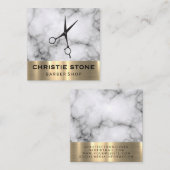 Kapper Salon Scharen Marmer Gouden Trim Vierkante Visitekaartje (Voorkant / Achterkant)