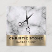 Kapper Salon Scharen Marmer Gouden Trim Vierkante Visitekaartje (Voorkant)