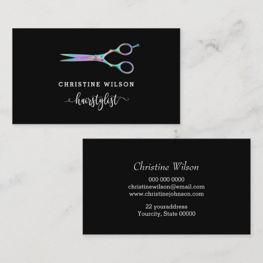 Kapper schaar op zwart visitekaartje (Voorkant / Achterkant)