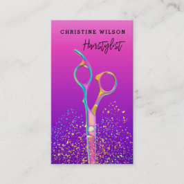 Kapper schaar paarse achtergrond visitekaartje