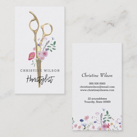 Kapper schaar Wildbloemen Visitekaartje (Voorkant / Achterkant)