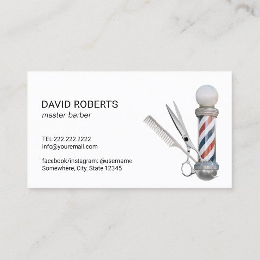 Kapper Shop Minimalistisch Blauw & Rood Strepen Ha Visitekaartje (Achterkant)