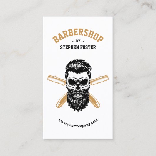 Kapper Shop Schedel & Scheermesje Kapper Wit Visitekaartje (Voorkant)