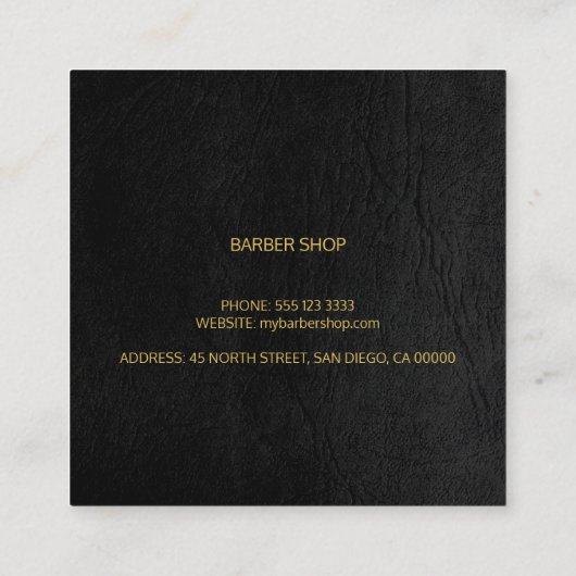 Kapper stylist luxe goud zwart leder look vierkante visitekaartje (Achterkant)