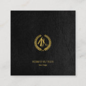 Kapper stylist luxe goud zwart leder look vierkante visitekaartje (Voorkant)