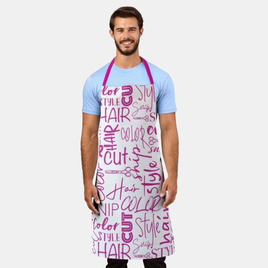 Kapper typografie roze en wit Modern Schort (Gedragen)