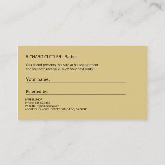 Kapper winkel beige tan en witte verwijzing sjablo (Achterkant)