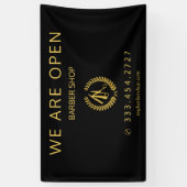 Kapper winkel mannen salon elegant zwart en goud spandoek (Verticaal)