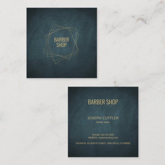 Kapper winkel minimaal marine goud typografie geom vierkante visitekaartje (Voorkant / Achterkant)