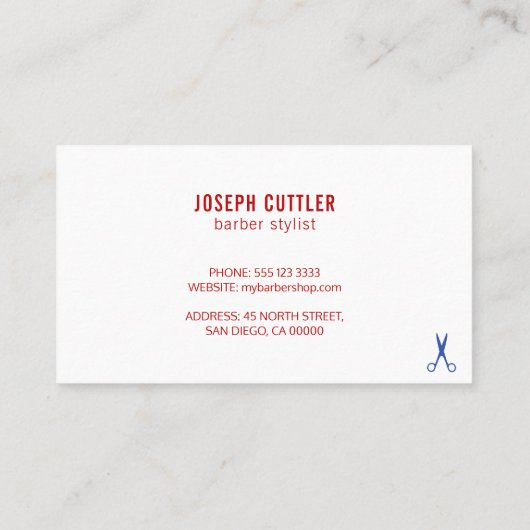 Kapper winkel modern wit blauw rood Visitekaartje (Achterkant)