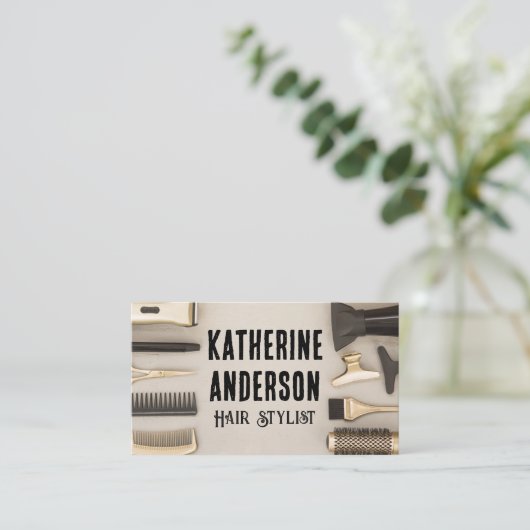 Kappersgereedschap Visitekaartje (Staand voorkant)