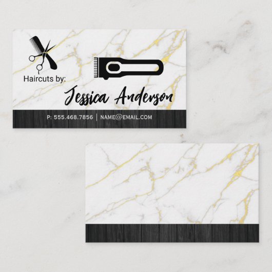 kappersschaar | marmerhout visitekaartje (Voorkant / Achterkant)