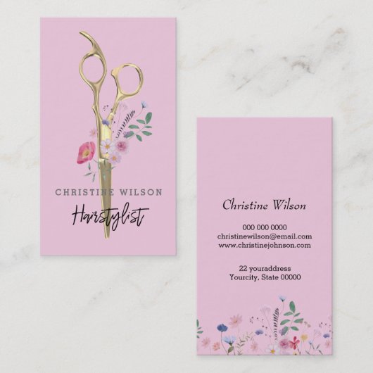 kappersschaar wilde bloemen visitekaartje (Voorkant / Achterkant)